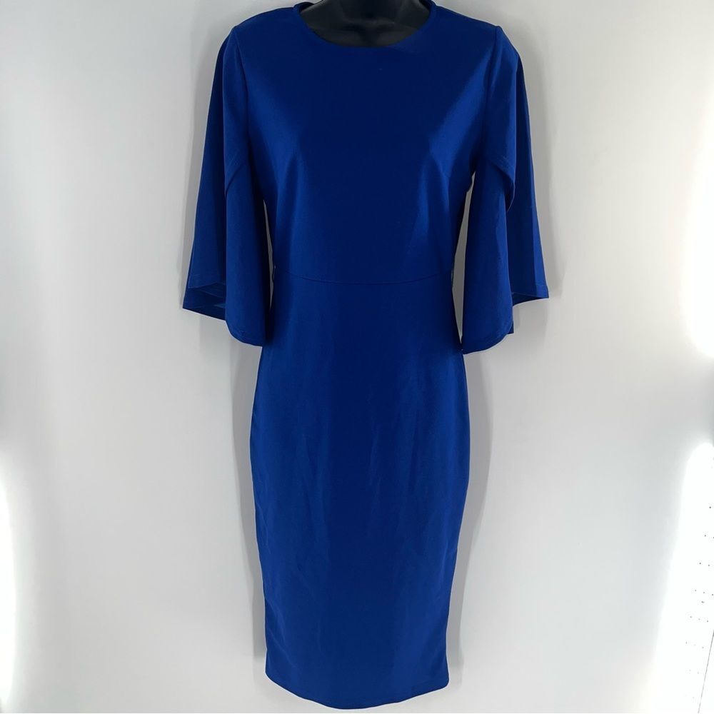 Elegant Royal Blue Women's Sheath Dress/Tullip Flutter Sleeves/Back Slit-Size S